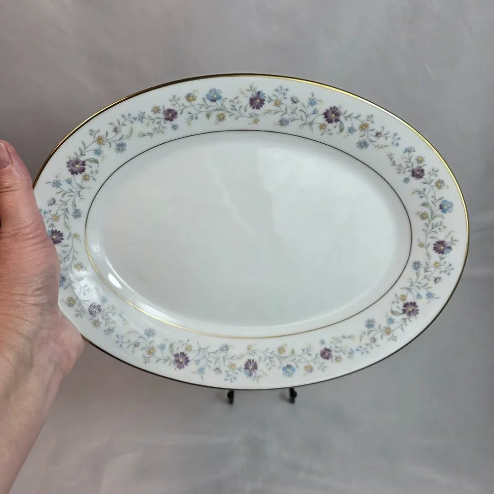 Noritake Longwood #2485 12 Inch Serving Platter Purple, Blue & Yellow Flowers
